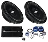 Sundown Audio SML-12 D4 Bundle: (2) 12 in 1200-Watt Peak/600-Watt RMS Shallow Subwoofers, Krypton M4 1500-Watt RMS Mono 1 Ohm Amplifier, RWK0CU 0 AWG Copper Complete Amp Wiring Kit, 4-Items