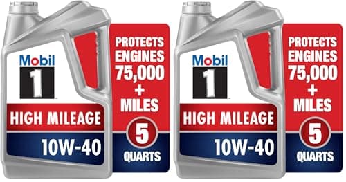 Mobil 1 Motor Oil 10W-40, 5 Quart | Full Synthetic | High Mileage | Pack of 2 | Gray
