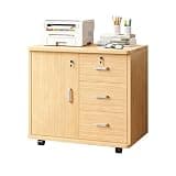 Wood Filing Cabinet with Lock for Home Office 3 Drawer Mobile Storage Lateral File Cabinet Under Desk Storage Rolling Printer Stand with wheels Home Office Organization Wood A-L23.6×w13.4×h23.2in