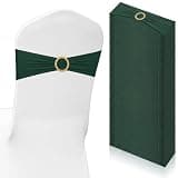 Tegeme 80 Pieces Chair Sashes & Bows - Stretch Spandex Chair Cover Band with Buckle for Wedding, Hotel Banquet, Birthday Party & Home Bulk Decorations(Dark Green)