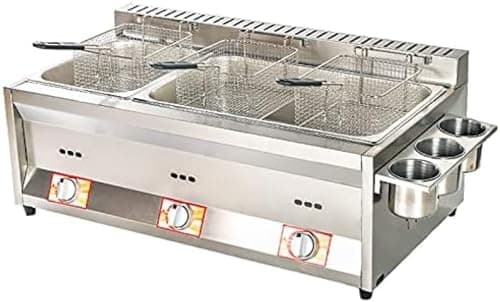 Large Capacity Gas Fryer LPG Fryer Stainless Steel Household Commercial Adjustable Fire Power with Baskets and Lids for Chips Donuts Pes