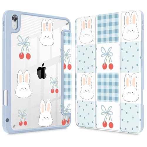 Tuiklol for 2025 iPad (A16 Chip) 11th Generation 11 inch/iPad 10th Gen 10.9 inch 2022 Case, Buit in Pencil Holder with Clear Back Shell Cover Trifold Stand Auto Wake/Sleep,Grid-Rabbit