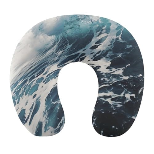 FekiLoot Beach Foam Wave Travel Pillow Ergonomic Travel Head Portable Neck Pillow Comfortable U Shape Memory Foam Pillows Office Napping Pillows for Trains Cars Planes