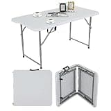 Pazidom 4FT Folding Table, Height Adjustable Table, Heavy Duty Plastic Tables Portable Fold-in-Half Utility Table w/Handle & Lock for Camping BBQ Party Banquet Wedding Market Events, 330LBS