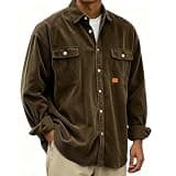 Auwer Mens 2026 Trendy Button Down Shackets Vintage Fall Corduroy Workout Streetwear Tops with Chest Pockets