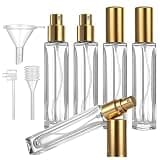 Lnrueg 5 PCS 10 ml Perfume Spray Bottles, Square Refillable Glass Cologne Amorizer Bottle with Golden Cap, Mini Travel Spray Containers with Refill Tools, Pocket Sample Glass Bottles