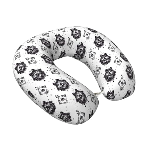 Sketch Wolf Head Print Travel Neck Pillow for Airplanes, Memory Foam Neck Pillow for Traveling/Sleeping, Travel Essentials Accessories for Women Men
