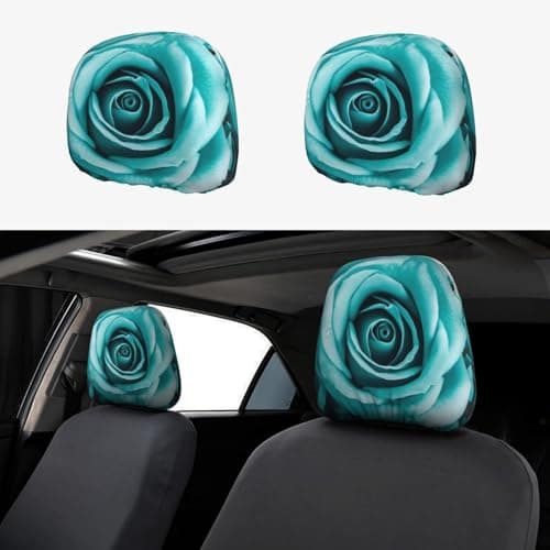 FHEDVBN 2 PCS Car Seat Headrest Cover Elastic Breathable Car Headrest Protector Washable Dirt-Proof Car Head Rest Protector Universal Turquoise Rose Headrest Covers for Car Decorations
