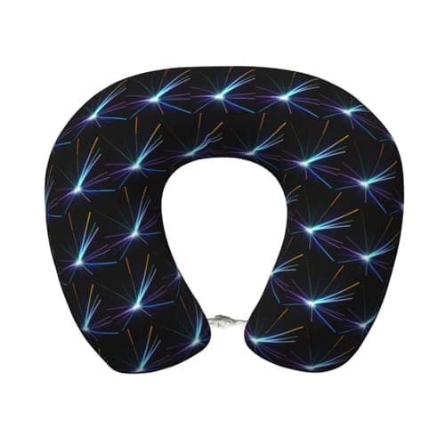 DRTGEDS Laser Light Printed Travel Pillow Memory Foam Neck Pillowwith Adjustable Buckle Hidden Zipper Headrest for Napping Gaming