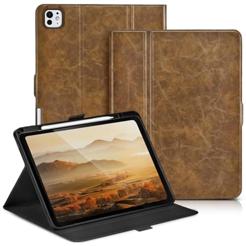 Svelabri Slim Case for iPad Pro 11 Inch M5/M4 (2025/2024) A3357/A3358/A2836/A2837 with Pencil Holder,Lightweight Cover,Magnetic Closure,Multi Angle Stand,Typing Angle,Auto Sleep/Wake,Dark Brown