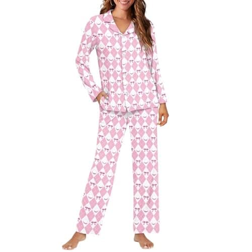 Animepark Plaid Ball Print Womens Pajama Sets 2 Piece Sleepwear Pjs Set Long Sleeve Button Down Top and Pants XS-4XL