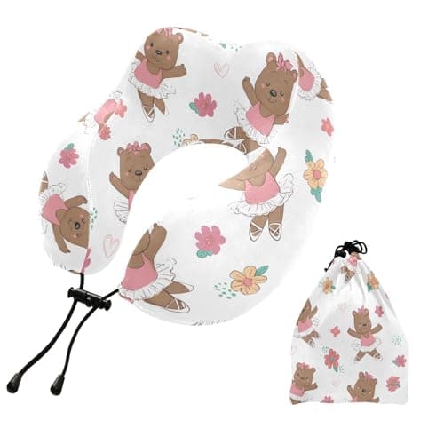 ALAZA Neck Travel Pillow for Sleeping Airplanes Memory Foam Portable Cute Bear Ballet Soft Washable Cover Neck Support Pillows