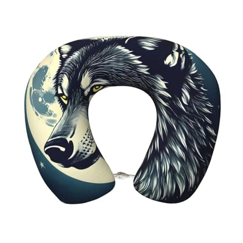 EENRTYT Wolf Night Moon Print Memory Foam Travel Pillow Head Support Soft Pillow for Rest Airplane Car Home Use