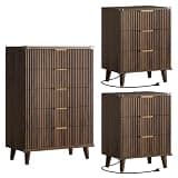 Lulive Dresser and Nightstand Sets 3-Piece, 2 Nightstands + 5-Drawer Dresser Bedroom Sets with Charging Station