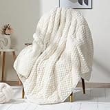 Wemore Fleece Weighted Blanket for Adults (60" x 80" 20lbs, Cream White), Dual Sided Cozy Soft Sherpa Heavy Blanket, 3D Imitation Turtle Shell Warm Jacquard Flannel Weighted Blankets for Couch and Bed