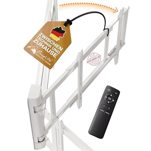 EasyLife TV Wall Mount Electric Swivelling with Auto Drive-Out, Ultra-Slim 56 mm, Quiet Motor, Anti-Collision, 32-75 Inch, VESA up to 600 x 400 & 50 kg, Premium Metal Construction - White