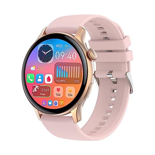 GUYMOOD SmartWatches 1.43" AMOLED Always-on Display Fitness Tracker Smart Watch with Bluetooth Call Heart Rate Sleep Monitor Waterproof Smart Watch for Android iOS,Pink