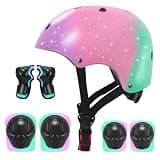 ZLEIOUY Kids Protective Gear Set, 7Pcs Bike Helmet with Knee Elbow Wrist Guards for Ages 3-14, Adjustable Multi-Sport Safety Equipment for Boys Girls Skateboarding Scooter Cycling Roller Skating