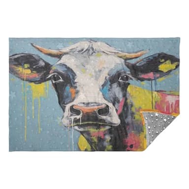 Jihqo Cow Portraits Travel Blanket Glowing in The Dark, Soft 2 in 1 Airplane Blanket 65" x 55", Foldable as Pillow, Luggage Sleeve & Backpack Clip
