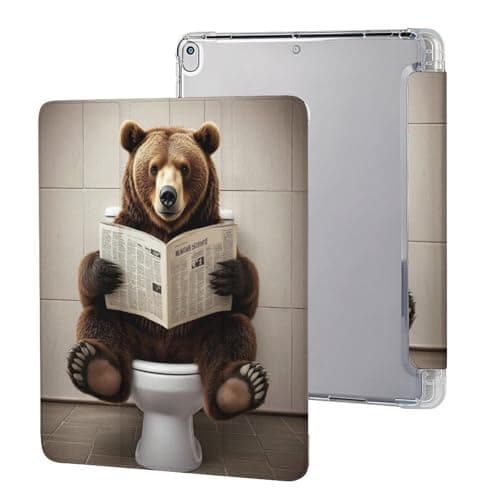 Bear Reading Newspaper Case for Ipad, Slim Trifold Shell Stand Protective Cover with Pencil Holder for IPAD Pro (10.5in) /IPAD Air3(10.5in)