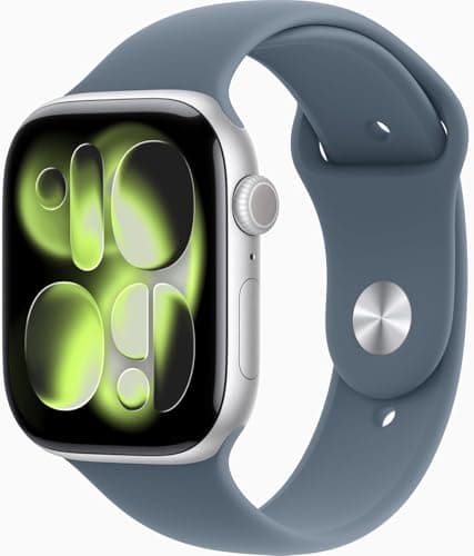 Apple Watch Series 11 [GPS, 46mm] Silver Aluminum Case with Anchor Blue Sport Band, S/M (Renewed Premium)