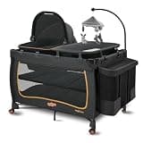 Pamo Babe 6 in 1 Baby Pack and Play with Bassinet - One-Step Setup Travel Crib, Small Portable Playpen for Babies, Portable Baby Bassinet, Changing Table, Toys Bar & Extra Large Storage Bag