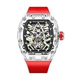 Redhai Casual Automatic Mechanical Men's Watches, TR90 Transparent Case Removable Silicone Watch Band 50M Waterproof Analog Fashion Luminous Skeleton Watches for Men (Red)