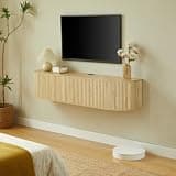 Secsofier 55" Floating TV Stand Wall Mounted, Fluted Door Media Console with Cable Management Holes, Large Capacity Storage for Living Room Bedroom