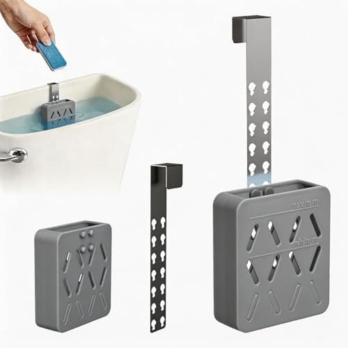 Toilet Tank Tablet Holder,Adjustable Holder-Hanging Bleach Tablet Bracket with 6 Levels,4'' x 3.5'' x 1.2'' Bleach Tablet Bracket for Preventing Dissolved Residue from Polluting Water Tank(Grey 1Pcs)