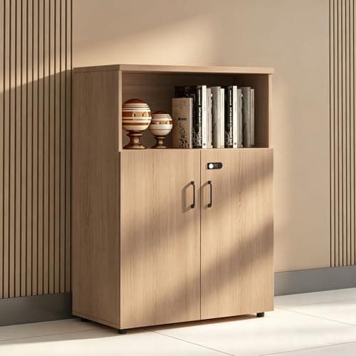 HSHBDDM File Cabinet with Password Lock, Wood Lateral Filing Cabinet for Letter/A4 Files, 3 Drawer with Door, Printer Stand with Open Shelves for Home Office