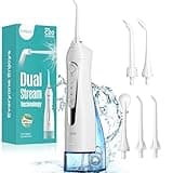 COSLUS Water Dental Flosser Teeth Pick C20: ADA Accepted, Portable Cordless Oral Irrigator 300ML Rechargeable Travel Irrigation Cleaner IPX7 Waterproof Electric Flossing Machine for Teeth, White