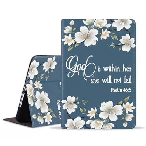 FVAENDHIO Case for Samsung Galaxy Tab S10 Plus 2024/ S9 Plus/ S9 FE Plus 5G 12.4 Inch 2023, Adjustable Stand Auto Wake/Sleep Smart Leather Cover, Floral Quote Bible Verse Psalm 46:5
