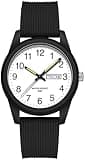 findtime Day Date Watches for Men Easy Read Dial with Luminous Analog Second Hand Arabic Numerals Waterproof Silicone Black Band