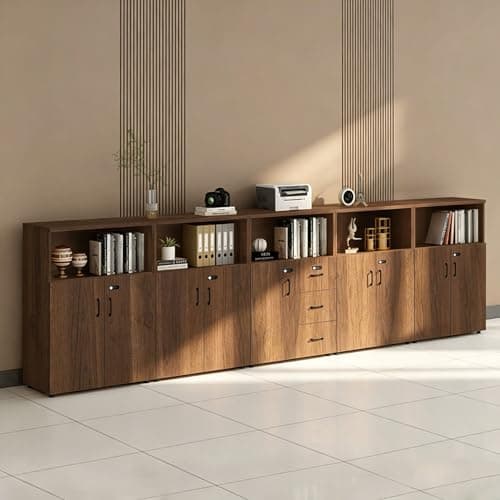 HSHBDDM File Cabinet with Password Lock, Wood Lateral Filing Cabinet for Letter/A4 Files, 3 Drawer with Door, Printer Stand with Open Shelves for Home Office