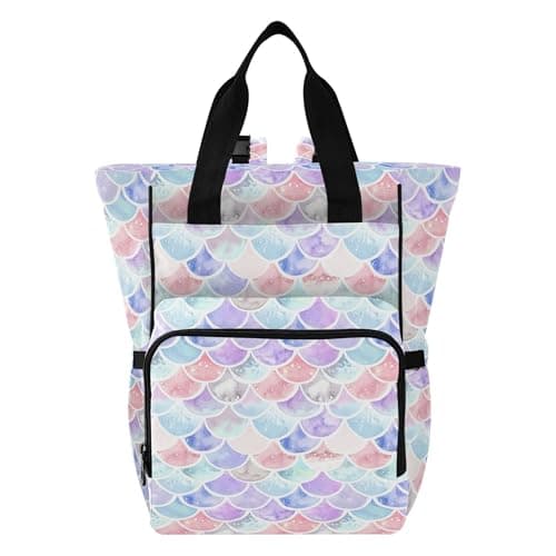 VEKELEE Colorful Mermaid Scales Diaper Bag Backpack Large Travel Baby Diaper Bag with Stroller Straps Unisex Travel Essential