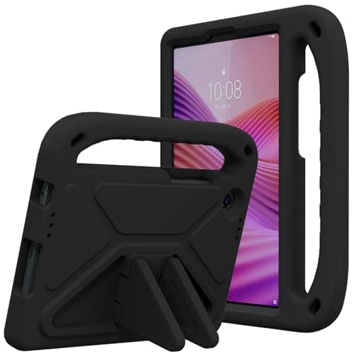 Kids Case Compatible with Lenovo Tab One 8.7inch/Tab K9 TB305FU, Lightweight EVA Shockproof Stand Protective Case, Kid Friendly Cute Tablet Cover W Shoulder Strap (Black)