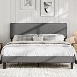 Garvee King Size Bed Frame with Upholstered Headboard, King Size Platform Bed Frame with Wooden Slat Support, Easy Assembly Platform Bed, No Box Spring Needed & Noise Free, Gray