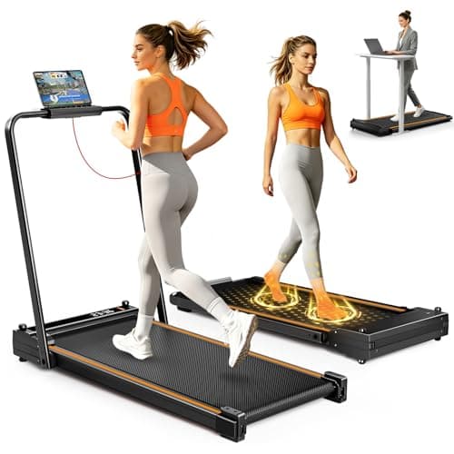 Under Desk Walking Pad with Handle Bar 4 in 1 Compact Treadmill for Home Small & Office 3.0 HP Portable Treadmill with APP, Remote Control, LED Display, 6.2 MPH Foldable Walking Pad 300 Lbs Capacity
