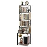 Aquzee DVD Shelf, Wooden CD Storage Rack, CD Holder with Adjustable Dividers, DVD Tower Rack, Media Storage Shelf for CDs/DVDs, Books, Video Games, Suitable for Living Room, Bedroom, Home Office