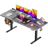Huuger 63 x 28 Large Electric Standing Desk, Height Adjustable Computer Desk, 27.6" Deep Desktop, Stand up Gaming Office Table with 2 Hooks, 3 Preset Heights, for Home Office, Grey