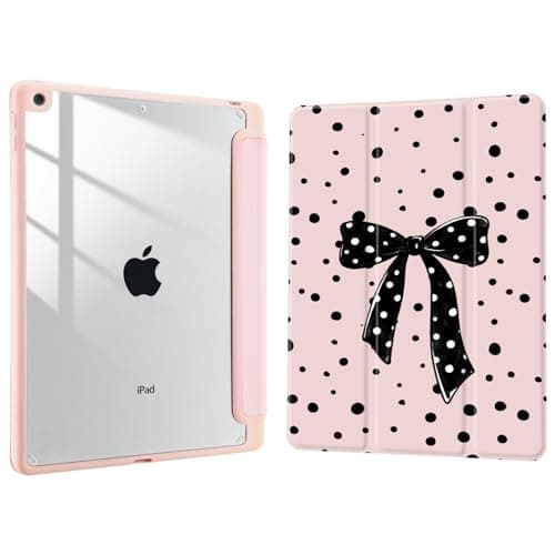 Joyland Polka Dot Black Bow for iPad 10th Generation Case 10.9 inch 2022/iPad (A16) 11th Gen 11 Inch 2025,Built-in Pencil Holder with Shockproof Cover Transparent Back Shell Auto Wake/Sleep,Pink