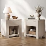 ModernMate 23.6'' Wide Modern Nightstand with Charging Station, White Oak Gray Bedside Table with Drawer and Open Shelf, Large Wood End Table for Living Room, Bedroom, Bed Side, Couch, Sofa, Set of 2
