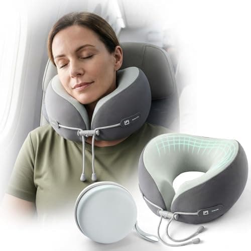 BLSSNZ Neck Pillow Travel Pillow for Airplane & Car, Ergonomic Memory Foam Travel Pillow, Soft Neck Support for Sleeping, Travel Accessory Gadget, Washable & Compact, Neck Support for Adults