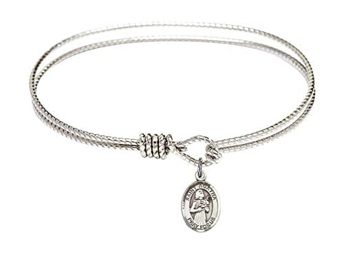 Bonyak Jewelry 7 1/4 inch Oval Eye Hook Bangle Bracelet w/St. Agatha in Sterling Silver