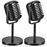 Facmogu 2PCS Vintage Microphone Prop, Plastic Fake Microphone for Halloween Decor, Retro Mic Fake Prop for Costume & Role Play, Antique Mic Stage Table Decor Party Favors - Black