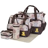 5Pcs Nappy Diaper Bags Set Mummy Diaper Handbags with Diaper Pad Food Bag Bottle Bag Travel Tote Bags For Mom Dad(Coffee)
