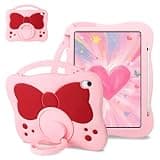 Coolden for iPad (A16) 11th Generation Case 11 Inch 2025 iPad 10th Generation Case 10.9 Inch 2022 Kids Girls Bowknot Silicone Shockproof Cover with Handle 360° Rotating Stand Pencil Holder, Pink