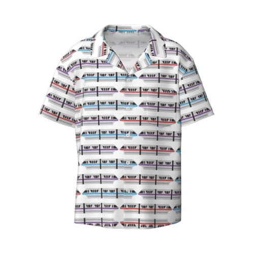 Kycvds Monorail Train Printing Men's Fashion Summer Short Sleeve Button Shirt with Pocket,S-4xl Cuban Shirt Hawaiian Shirt Black
