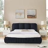 GEWOTMP Queen Size Upholstered Bed Frame, Platform Bedframe with Sponge Headboard, Soft Cloud Beds, Modern Floor Bed Frames, Noise-Free, No Box Spring Needed, Easy Assembly, Shiny Velvet, Black