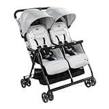 Chicco Ohlalà Twin Double Twin Stroller for 0 Months at 15 kg, Lightweight Reclining and Folding Stroller, Adjustable Leg Rest, Rain Cover and Extendable Silver Cat Hat, Grey